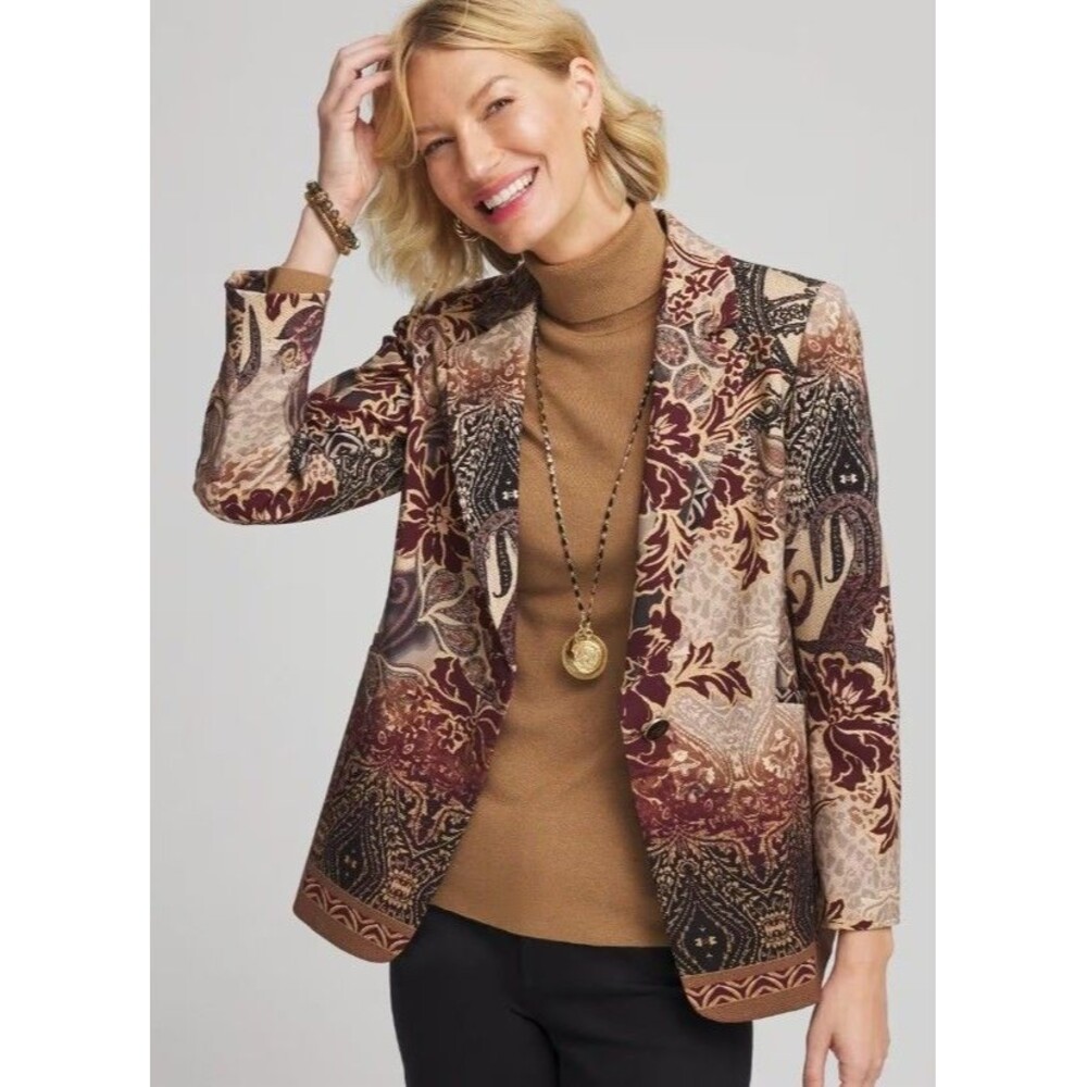 Chico’s Artisanal Print Ponte Blazer Size 4 XL 20 Stretch Career Jacket NWT